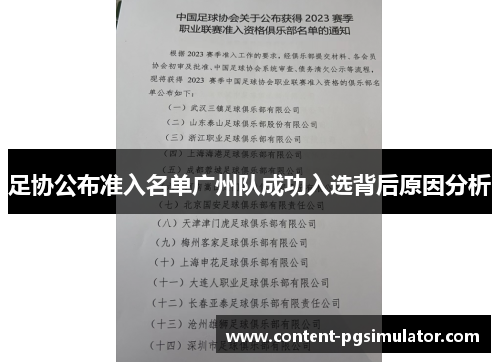 足协公布准入名单广州队成功入选背后原因分析